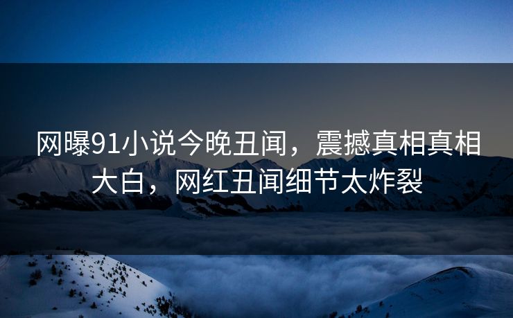 网曝91小说今晚丑闻，震撼真相真相大白，网红丑闻细节太炸裂