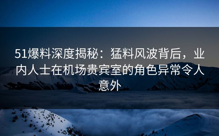 51爆料深度揭秘：猛料风波背后，业内人士在机场贵宾室的角色异常令人意外