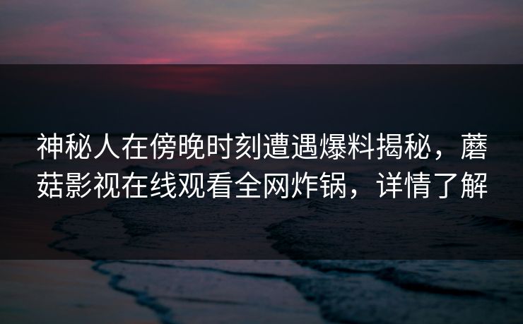 神秘人在傍晚时刻遭遇爆料揭秘,蘑菇影视在线观看全网炸锅,详情了解