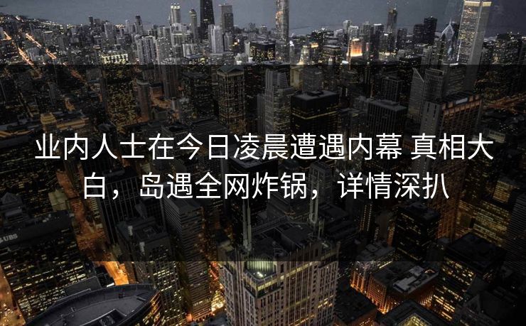 业内人士在今日凌晨遭遇内幕 真相大白，岛遇全网炸锅，详情深扒