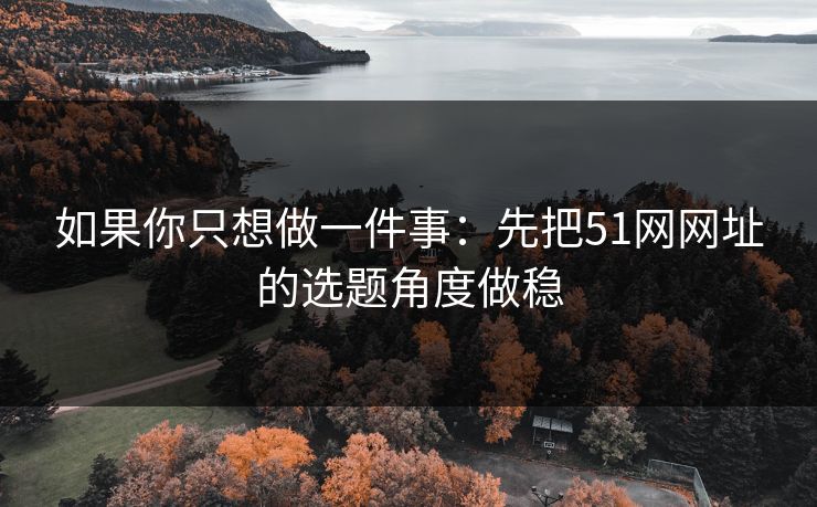 如果你只想做一件事:先把51网网址的选题角度做稳